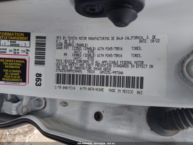 44864088 :رقم المزاد ، 3TMAZ5CN9PM199491 vin ، 2023 Toyota Tacoma Sr5 V6 مزاد بيع