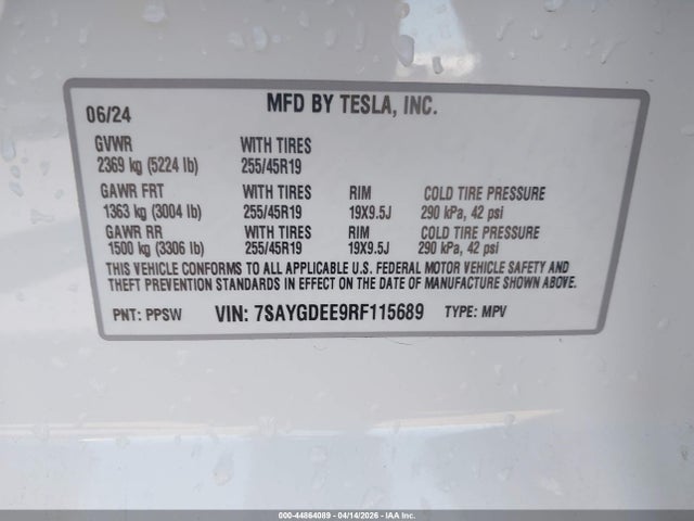 Aukcja sprzedaży 2024 Tesla Model Y Long Range Dual Motor All-wheel Drive, vin: 7SAYGDEE9RF115689, numer aukcji: 44864089