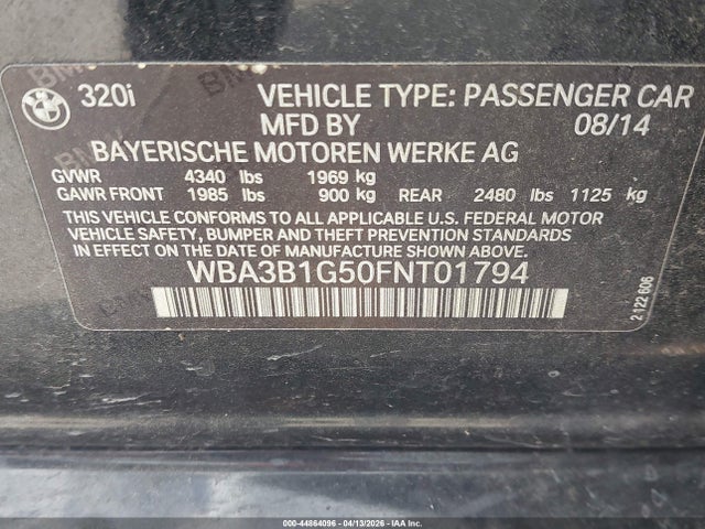 2015 BMW 320I WBA3B1G50FNT01794 Photo 8