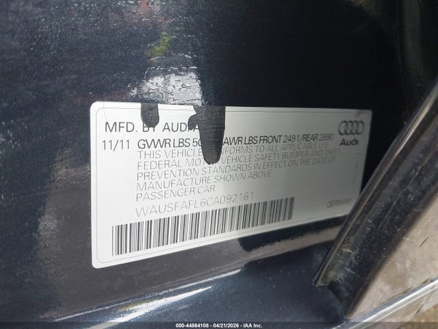 2012 Audi A4 2.0t Premium მანქანა იყიდება აუქციონზე, vin: WAUSFAFL6CA092161, აუქციონის ნომერი: 44864108