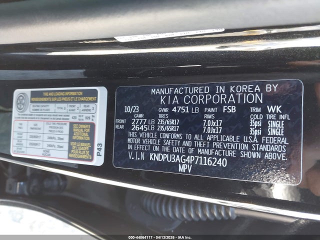 Продажа на аукционе авто 2023 Kia Sportage Hybrid Lx, vin: KNDPU3AG4P7116240, номер лота: 44864117