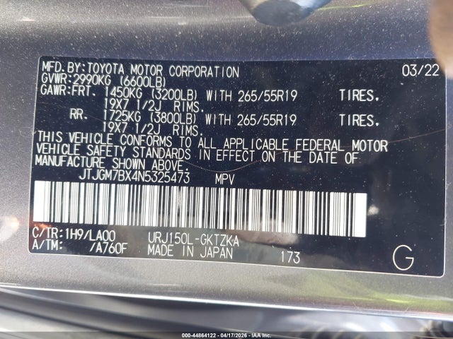 Продаж на аукціоні авто 2022 Lexus Gx 460 Luxury, vin: JTJGM7BX4N5325473, номер лоту: 44864122
