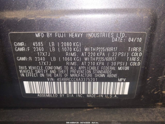 2010 SUBARU OUTBACK 4S4BRCCC6A3375201 Photo 8
