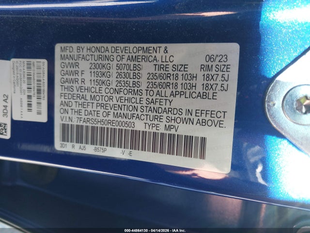 Aukcja sprzedaży 2024 Honda Cr-v Hybrid Sport, vin: 7FARS5H50RE000503, numer aukcji: 44864130