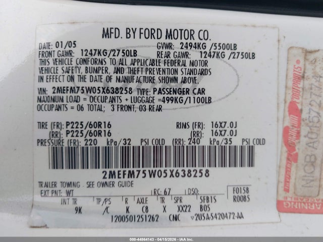 2005 MERCURY GRAND MARQUIS 2MEFM75W05X638258 Photo 8