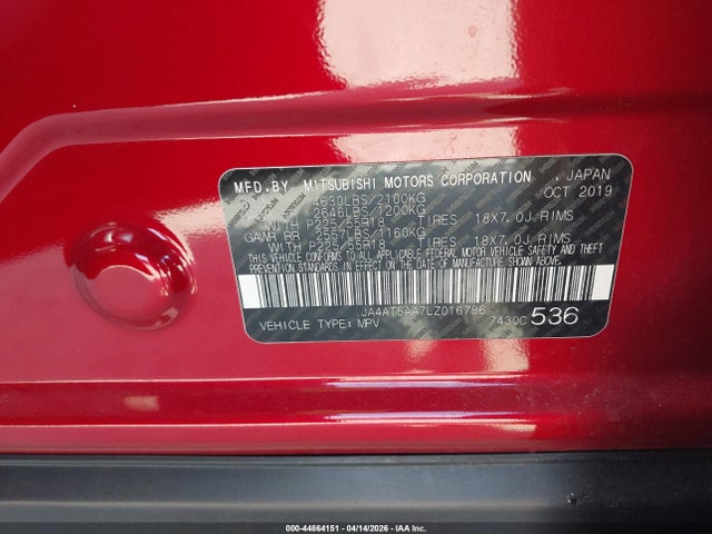 Aukcja sprzedaży 2020 Mitsubishi Eclipse Cross Se 1.5t Awc, vin: JA4AT5AA7LZ016786, numer aukcji: 44864151