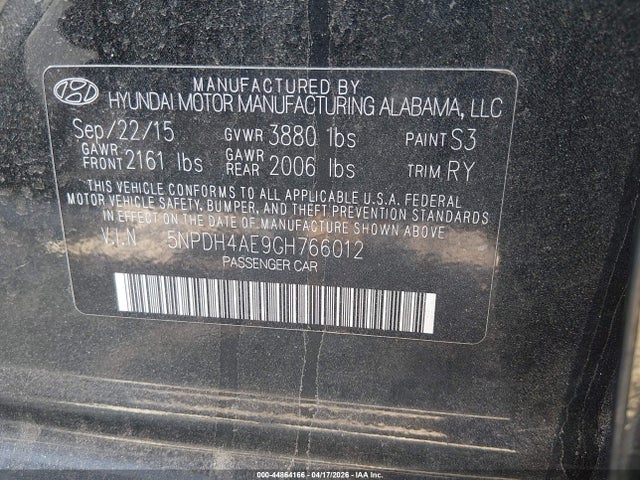 Aukcja sprzedaży 2016 Hyundai Elantra Value Edition, vin: 5NPDH4AE9GH766012, numer aukcji: 44864166