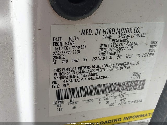 Продажа на аукционе авто 2017 Ford Expedition Limited, vin: 1FMJU2AT0HEA32941, номер лота: 44864174