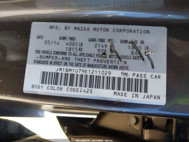 44864191 :رقم المزاد ، JM1BM1U79E1211029 vin ، 2014 Mazda Mazda3 I Sport مزاد بيع