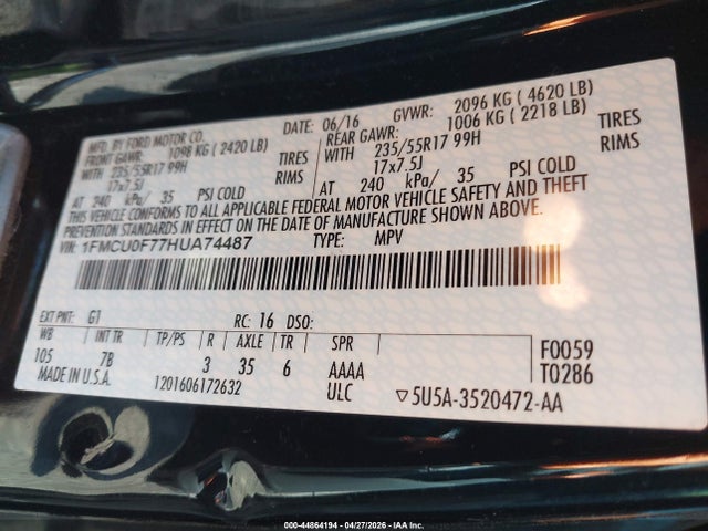 Ford ESCAPE S 2017 1FMCU0F77HUA74487 Image 9