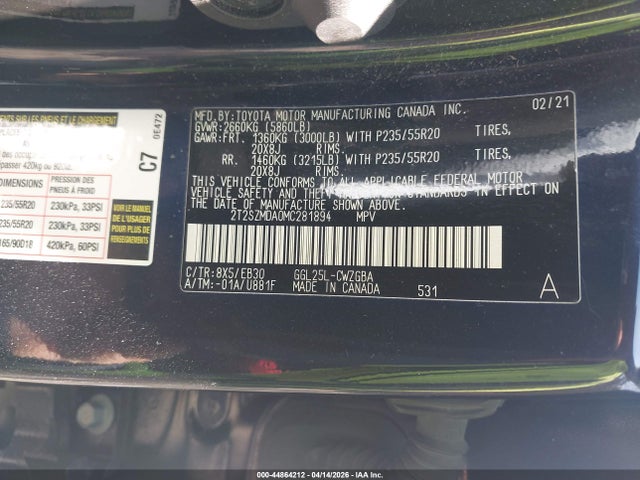 Aukcja sprzedaży 2021 Lexus Rx 350 F Sport Appearance, vin: 2T2SZMDA0MC281894, numer aukcji: 44864212