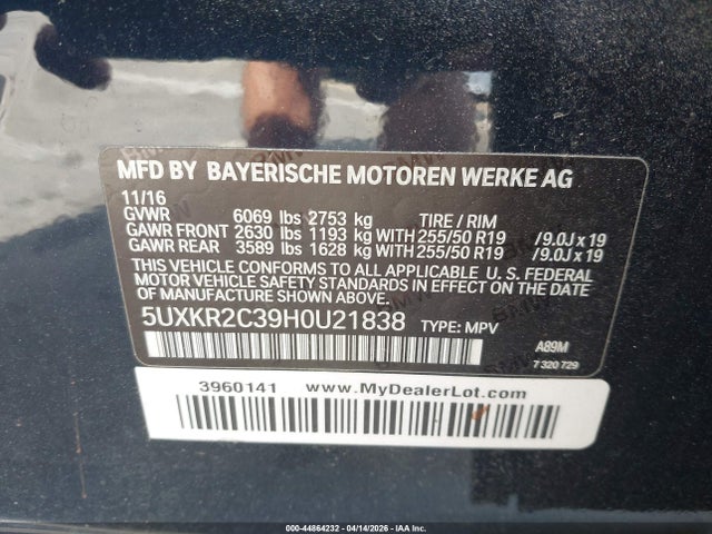 Aukcja sprzedaży 2017 Bmw X5 Sdrive35i, vin: 5UXKR2C39H0U21838, numer aukcji: 44864232