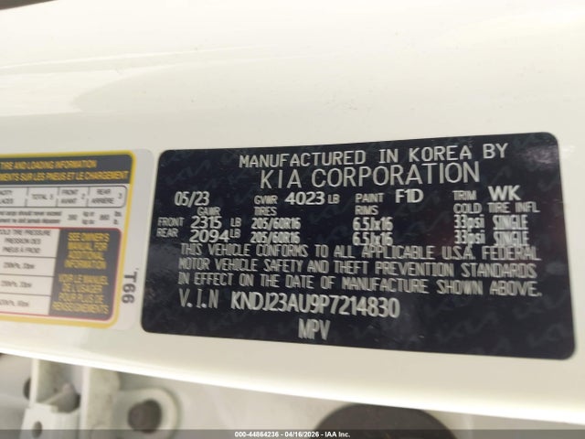 44864236 :رقم المزاد ، KNDJ23AU9P7214830 vin ، 2023 Kia Soul S مزاد بيع