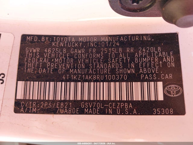 4T1KZ1AK8RU100370 Toyota Camry Trd V6