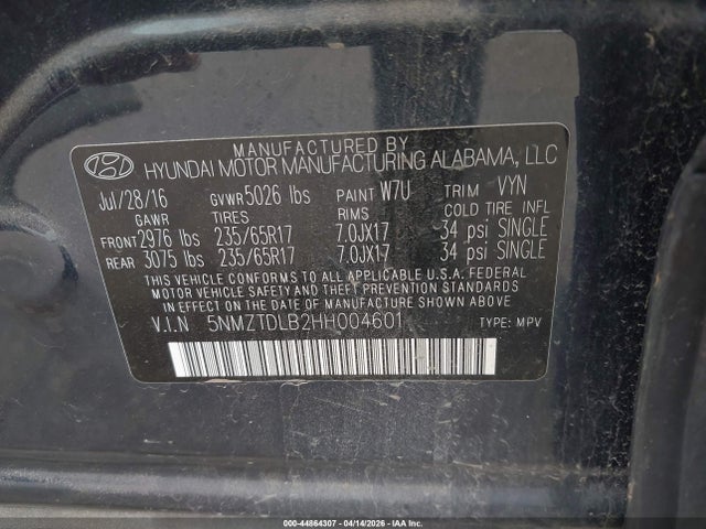 5NMZTDLB2HH004601 Hyundai Santa Fe Sport 2.4l