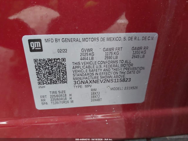 3GNAXNEV2NS115823 Chevrolet Equinox Fwd Premier
