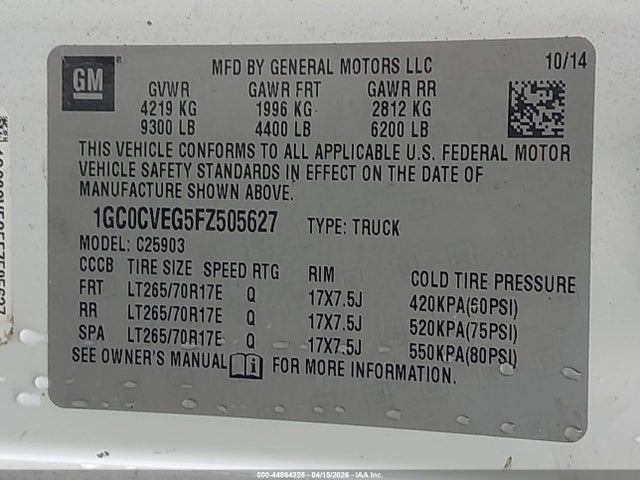 Продажа на аукционе авто 2015 Chevrolet Silverado 2500hd Lt, vin: 1GC0CVEG5FZ505627, номер лота: 44864325