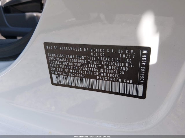 Aukcja sprzedaży 2018 Volkswagen Jetta 1.4t S, vin: 3VW2B7AJ3JM250962, numer aukcji: 44864338