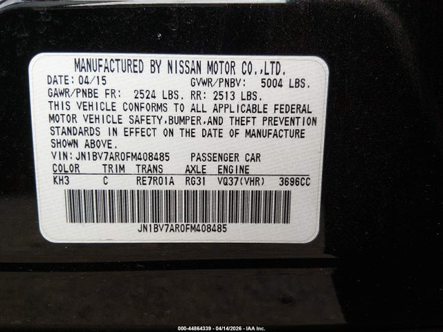 JN1BV7AR0FM408485 Infiniti Q50 Premium