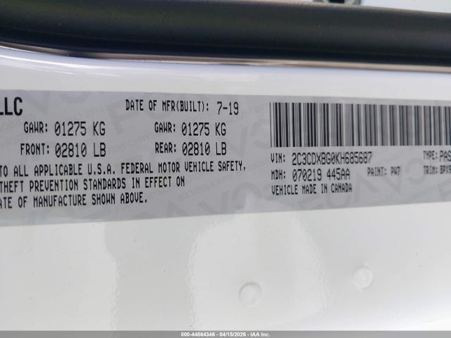 Aukcja sprzedaży 2019 Dodge Charger Sxt Rwd, vin: 2C3CDXBG0KH685687, numer aukcji: 44864346