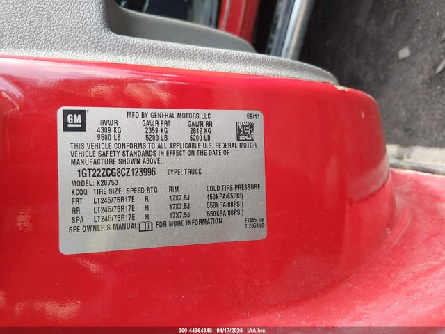 Aukcja sprzedaży 2012 Gmc Sierra 2500hd Work Truck, vin: 1GT22ZCG8CZ123996, numer aukcji: 44864348