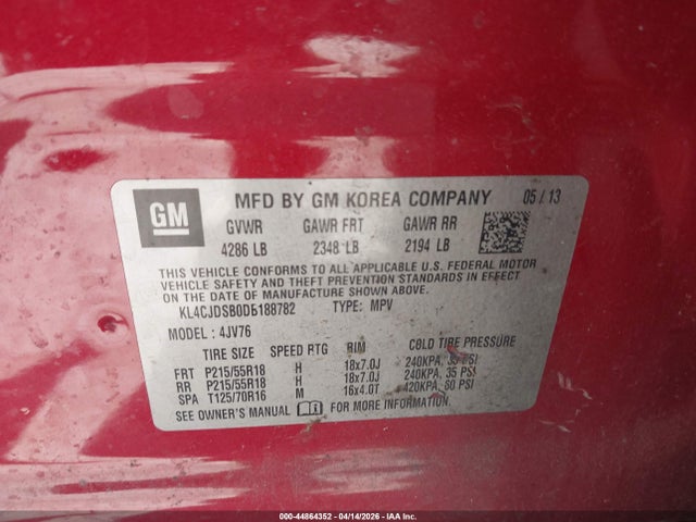 44864352 :رقم المزاد ، KL4CJDSB0DB188782 vin ، 2013 Buick Encore Premium مزاد بيع