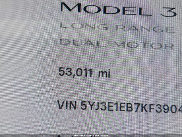 Продажа на аукционе авто 2019 Tesla Model 3 Long Range/performance, vin: 5YJ3E1EB7KF390453, номер лота: 44864361
