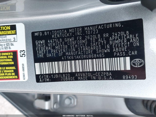 2024 Toyota Camry Xse მანქანა იყიდება აუქციონზე, vin: 4T1K61AK0RU868465, აუქციონის ნომერი: 44864362