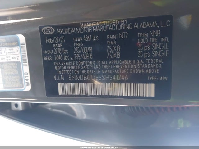 Продаж на аукціоні авто 2025 Hyundai Tucson Sel, vin: 5NMJBCDE5SH541246, номер лоту: 44864365
