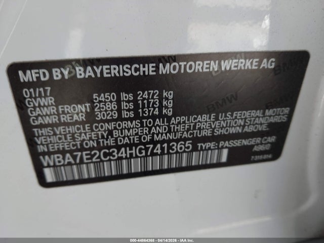 Продажа на аукционе авто 2017 Bmw 740i, vin: WBA7E2C34HG741365, номер лота: 44864368