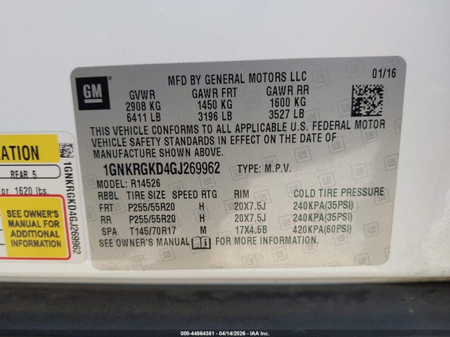 1GNKRGKD4GJ269962 Chevrolet Traverse 1lt