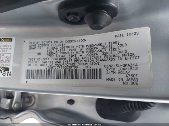 2004 TOYOTA 4RUNNER JTEBT17R740030799 Photo 8