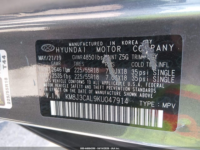 Продаж на аукціоні авто 2019 Hyundai Tucson Ultimate, vin: KM8J3CAL9KU047914, номер лоту: 44864398