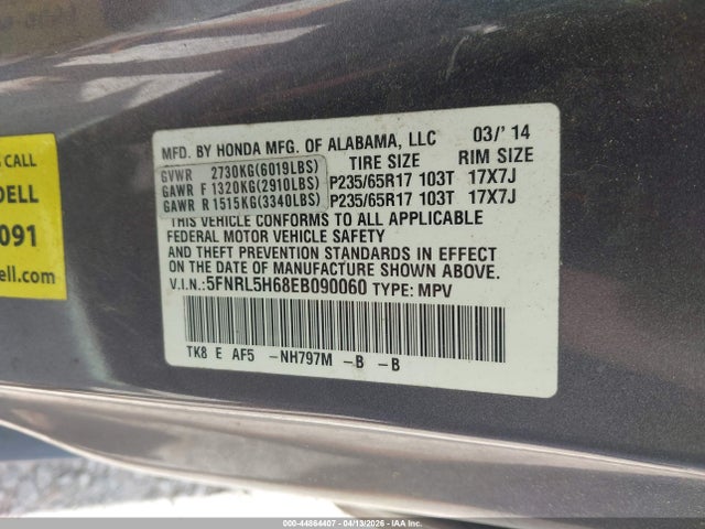 Honda Odyssey Ex-l 2014 5FNRL5H68EB090060 Image 9