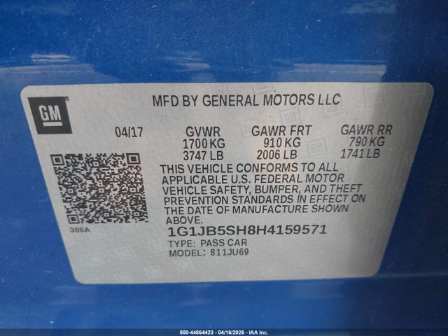 Chevrolet Sonic Ls Auto 2017 1G1JB5SH8H4159571 Image 9