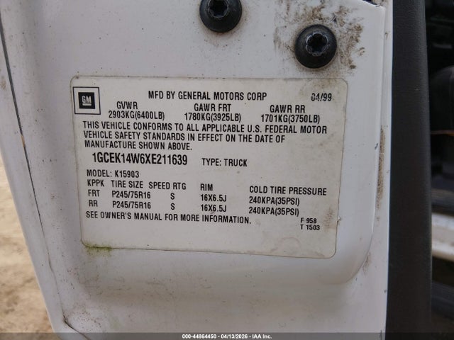 Aukcja sprzedaży 1999 Chevrolet Silverado 1500, vin: 1GCEK14W6XE211639, numer aukcji: 44864450