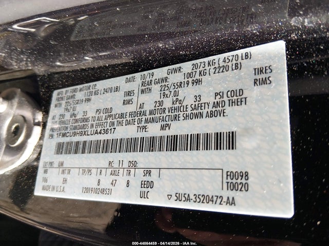 Ford ESCAPE SEL 2020 1FMCU9H9XLUA43617 Image 9