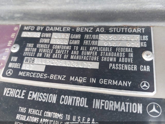 1985 MERCEDES-BENZ 380 WDBBA45C2FA026472 Photo 8