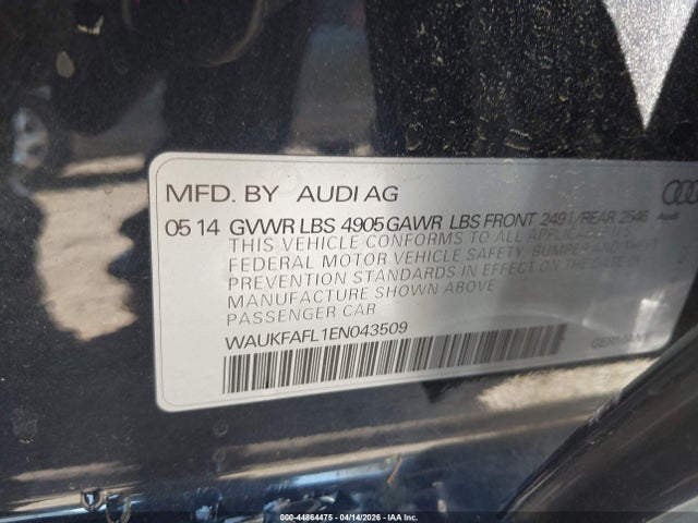 Aukcja sprzedaży 2014 Audi A4 2.0t Premium, vin: WAUKFAFL1EN043509, numer aukcji: 44864475