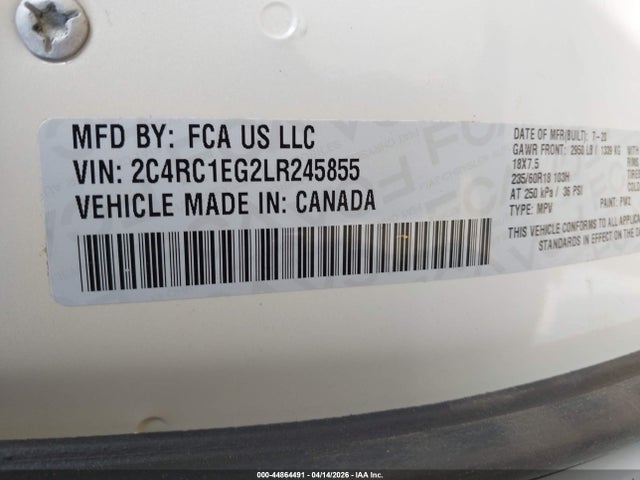 Aukcja sprzedaży 2020 Chrysler Pacifica Touring L Plus, vin: 2C4RC1EG2LR245855, numer aukcji: 44864491