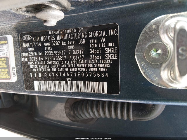 44864492 :رقم المزاد ، 5XYKT4A71FG575634 vin ، 2015 Kia Sorento Lx V6 مزاد بيع
