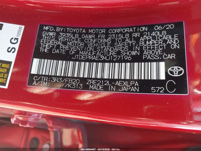 Продаж на аукціоні авто 2021 Toyota Corolla Le, vin: JTDEPMAE3MJ127196, номер лоту: 44864497