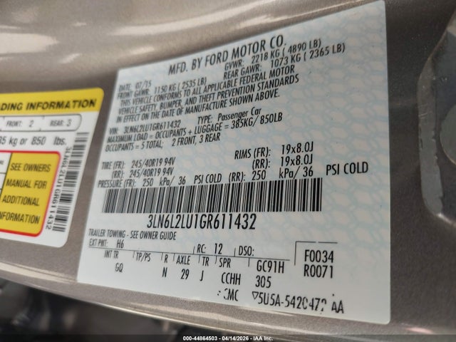 2016 LINCOLN MKZ HYBRID 3LN6L2LU1GR611432 Photo 8