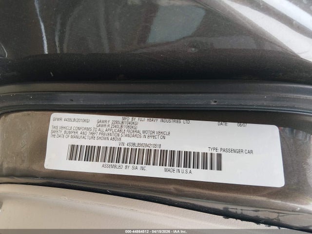 Aukcja sprzedaży 2008 Subaru Legacy 3.0r Limited, vin: 4S3BL856284210518, numer aukcji: 44864512