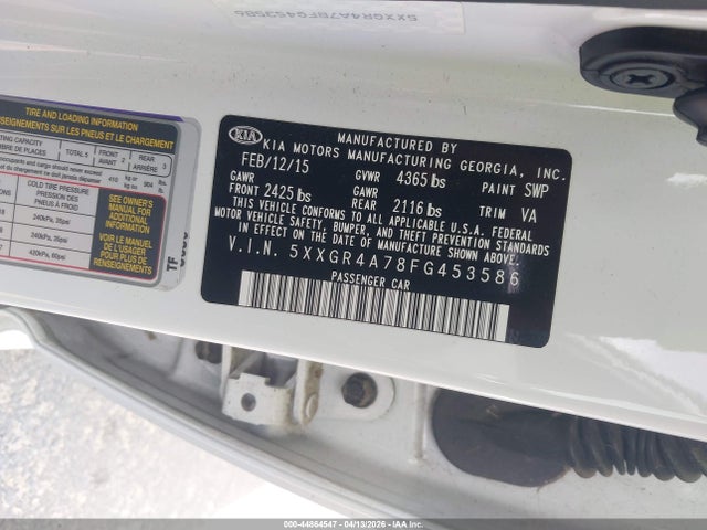 Продажа на аукционе авто 2015 Kia Optima Sx, vin: 5XXGR4A78FG453586, номер лота: 44864547