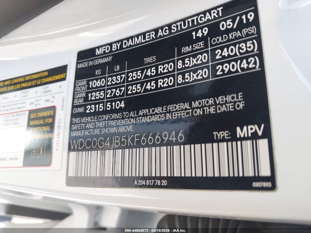 Продажа на аукционе авто 2019 Mercedes-benz Glc 300, vin: WDC0G4JB5KF666946, номер лота: 44864572