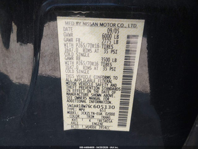 Aukcja sprzedaży 2006 Nissan Pathfinder Se, vin: 5N1AR18W76C605130, numer aukcji: 44864609