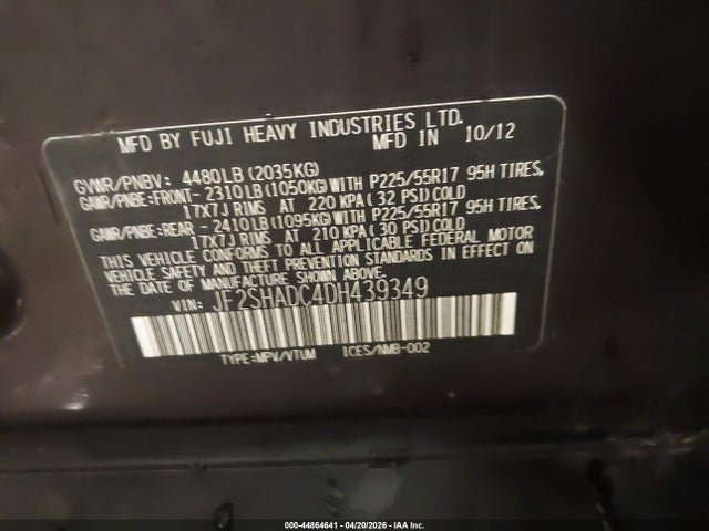 Aukcja sprzedaży 2013 Subaru Forester 2.5x Premium, vin: JF2SHADC4DH439349, numer aukcji: 44864641