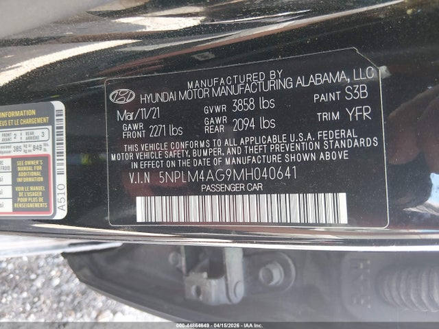 Aukcja sprzedaży 2021 Hyundai Elantra Sel, vin: 5NPLM4AG9MH040641, numer aukcji: 44864649