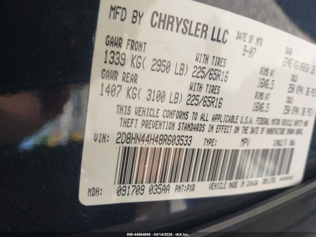 Продажа на аукционе авто 2008 Dodge Grand Caravan Se, vin: 2D8HN44H48R603533, номер лота: 44864690